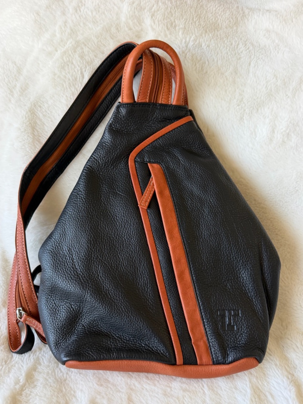 Italian Leather Sling Crossbody Convertible Backpack Bag